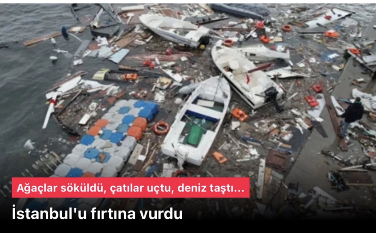 İstanbul'u fırtına vurdu! Ağa&ccedil;lar s&ouml;k&uuml;ld&uuml;, &ccedil;atılar u&ccedil;tu, deniz taştı...